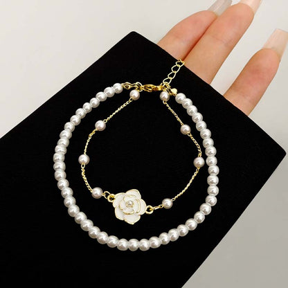 Pearl & Gold Rose Bracelet – Minimalist Jewelry for Women