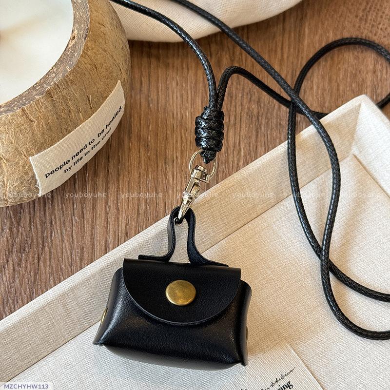Mini Leather Neck Pouch with Adjustable Strap and Snap Closure