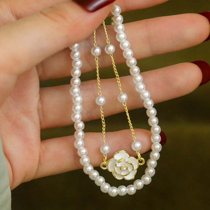 Pearl & Gold Rose Bracelet – Minimalist Jewelry for Women