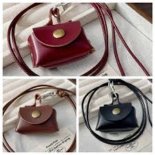Mini Leather Neck Pouch with Adjustable Strap and Snap Closure